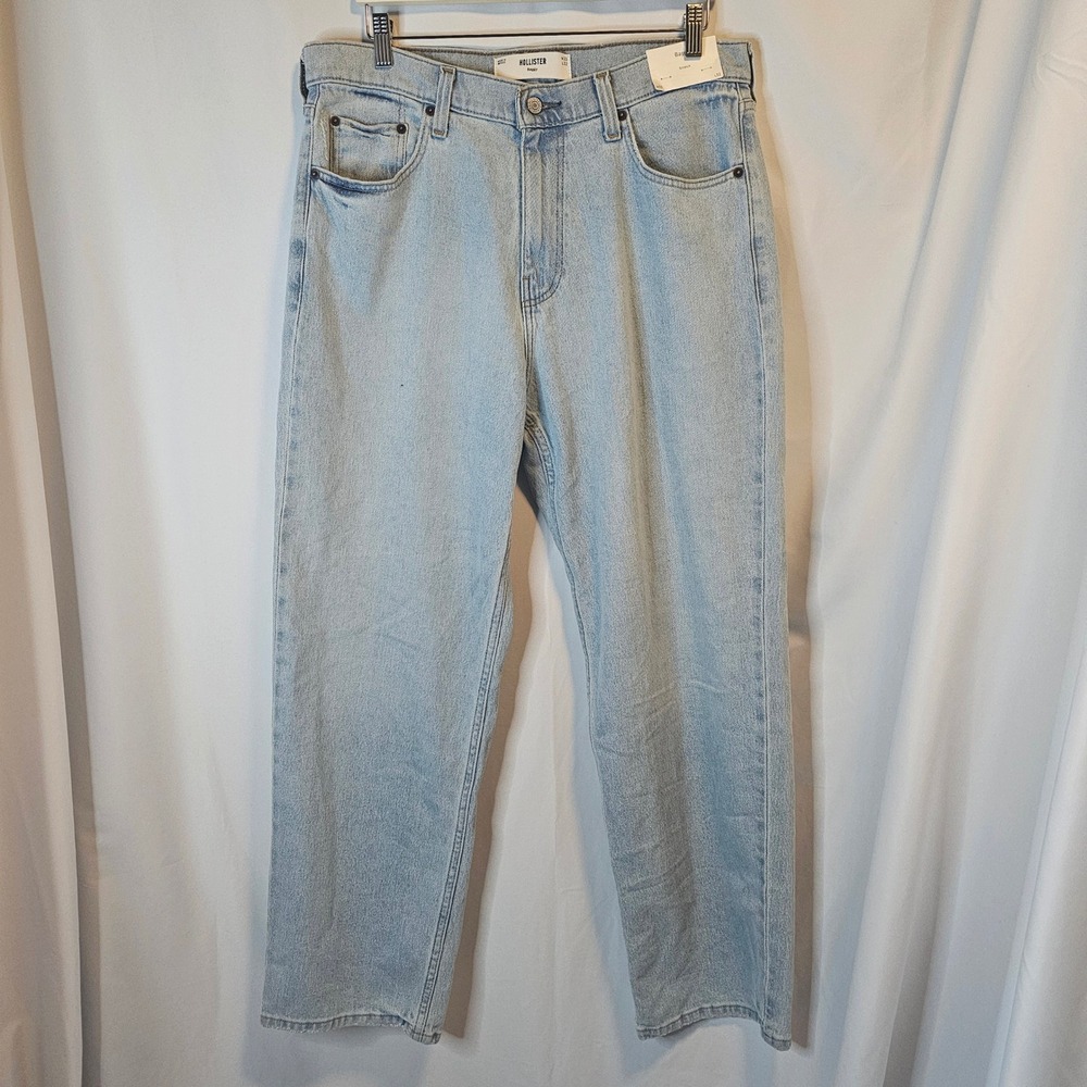 Hollister Baggy Stretch Jeans Light Wash‎ Blue W33 L32 New Wide Leg